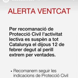 Suspensió activitat lectiva 12 de febrer